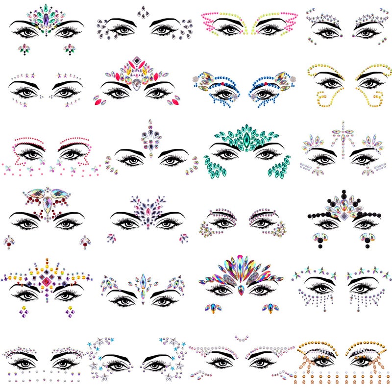 SIQUK 24 Sets Face Jewels Stickers Mermaid Face Gems Rave Face Crystal Rhinestone Face Jewel Gems for Festival Rave Carnival Party - Image 1